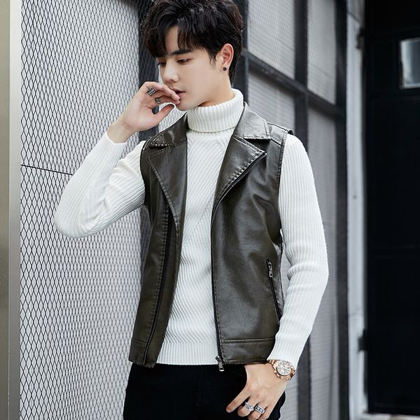 new vest in autumn of 2019 korean trend plush pu coat men's casual sleeveless leather top, Black;white
new vest in autumn of 2019 korean trend plush pu coat men's casual sleeveless leather top, Black;white