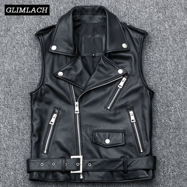 women motorcycle biker sheepskin leather waistcoat zipper short genuine leather vest sleeveless jacket plus size 4xl sashes coat 210204, Black;white