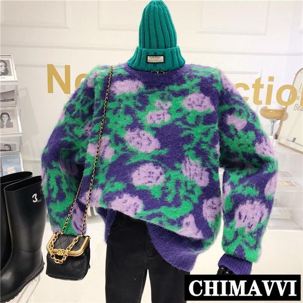new rose flower purple sweater women's outer wear 2021 winter fashion lazy retro pullover knitwear loose all-match, White;black
new rose flower purple sweater women's outer wear 2021 winter fashion lazy retro pullover knitwear loose all-match, White;black