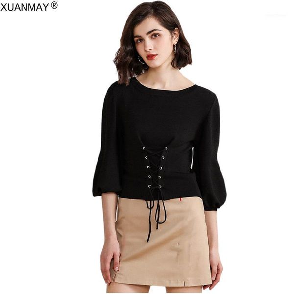 2020 spring pullover sweater fashion bandage decoration waist slimming knit pure black spring thin style sweater women1, White;black
2020 spring pullover sweater fashion bandage decoration waist slimming knit pure black spring thin style sweater women1, White;black