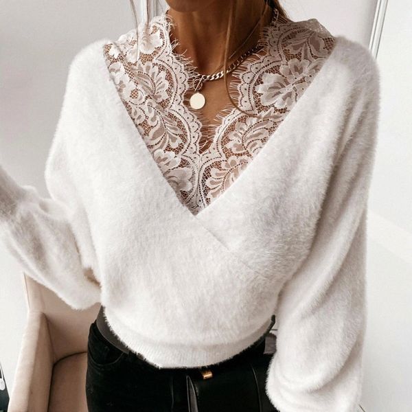 women blouses solid color lace patchwork v neck long sleeve plush blouse pullover woman fashion 2021 elegant ropa de mujer #gw94, White
women blouses solid color lace patchwork v neck long sleeve plush blouse pullover woman fashion 2021 elegant ropa de mujer #gw94, White