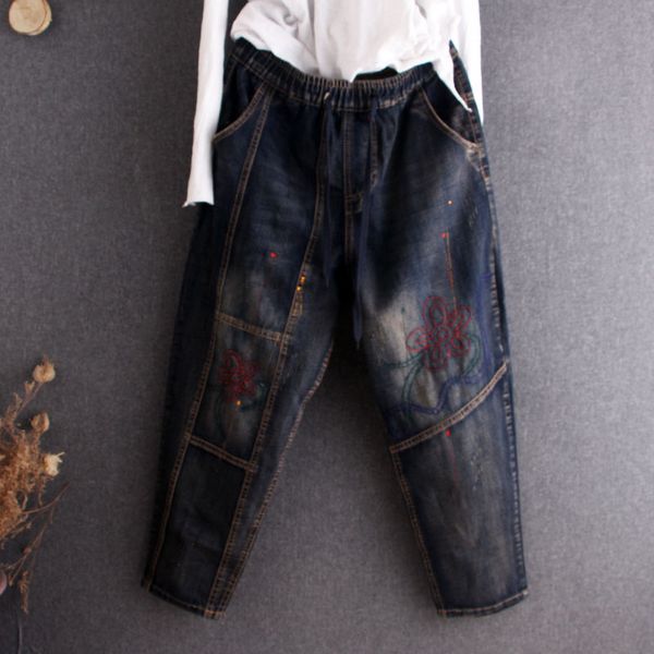 hight waist contracted embroidery ripped patch women jeans denim pants jogger fashion casual loose oversize harem trouses y1214, Blue
hight waist contracted embroidery ripped patch women jeans denim pants jogger fashion casual loose oversize harem trouses y1214, Blue