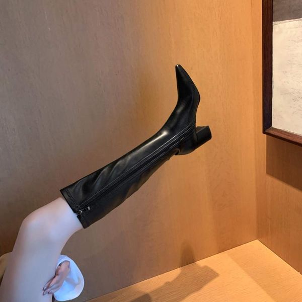 2020 new winter high boots women's shoes pointed toe thick heels zipper keep warm thigh high boots pleated soft knee, Black
2020 new winter high boots women's shoes pointed toe thick heels zipper keep warm thigh high boots pleated soft knee, Black