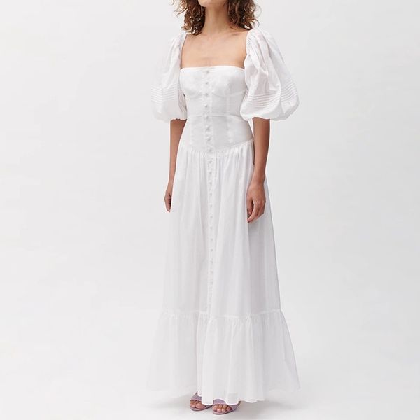 2020 summer new style puff sleeve off-shoulder single-breasted holiday style ladies long skirt with ing, White;black
2020 summer new style puff sleeve off-shoulder single-breasted holiday style ladies long skirt with ing, White;black