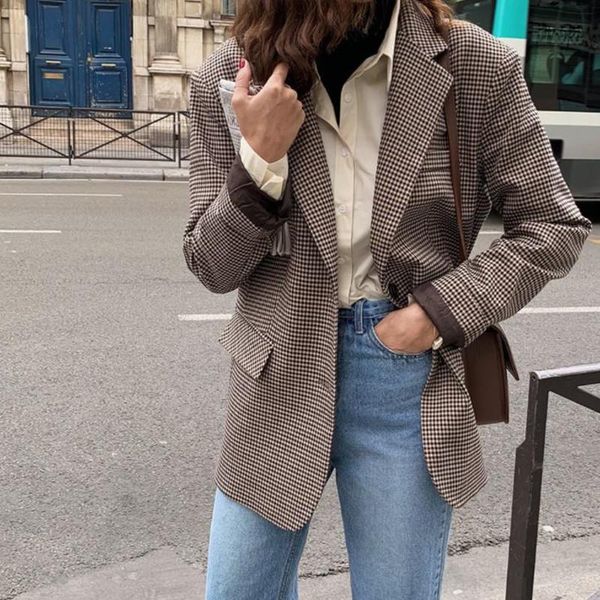 hzirip work wear vintage houndstooth plaid blazer women 2021 new autumn elegant chic cardigan loose suit jack female blazers, White;black
hzirip work wear vintage houndstooth plaid blazer women 2021 new autumn elegant chic cardigan loose suit jack female blazers, White;black