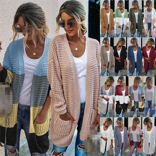 fashion long sleeve knitted sweater cardigan women's medium and long color contrast coat1, White
fashion long sleeve knitted sweater cardigan women's medium and long color contrast coat1, White