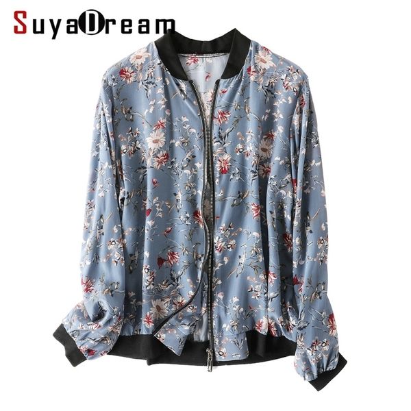 suyadream women jacket 100%real silk crepe casual zipper floral printed jackets fall winter new outwear slate blue 201028, Black;brown
suyadream women jacket 100%real silk crepe casual zipper floral printed jackets fall winter new outwear slate blue 201028, Black;brown