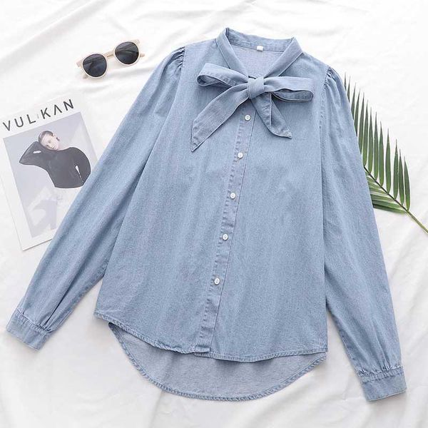 loose women denim shirt spring 2020 new fashion bow collar full sleeve modern lady casaul jeans 1, White
loose women denim shirt spring 2020 new fashion bow collar full sleeve modern lady casaul jeans 1, White