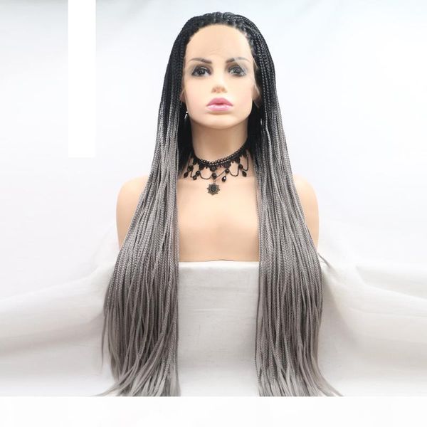 box braid lace front braided wigs synthetic heat resistant fiber glueless ombre color silver grey lacefront box braids wigs with baby hair, Black
box braid lace front braided wigs synthetic heat resistant fiber glueless ombre color silver grey lacefront box braids wigs with baby hair, Black