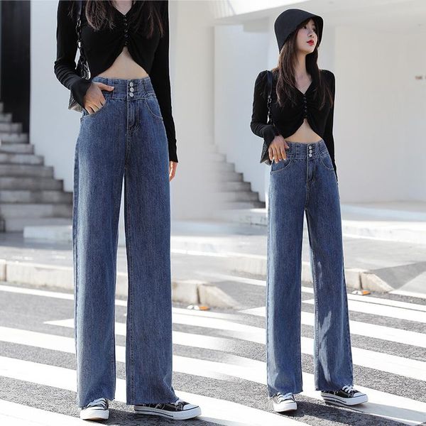 fashion women's jeans 2020 autumn new high-waist drape loose wide-leg pants multi-breasted hyuna mopping pants, Blue
fashion women's jeans 2020 autumn new high-waist drape loose wide-leg pants multi-breasted hyuna mopping pants, Blue