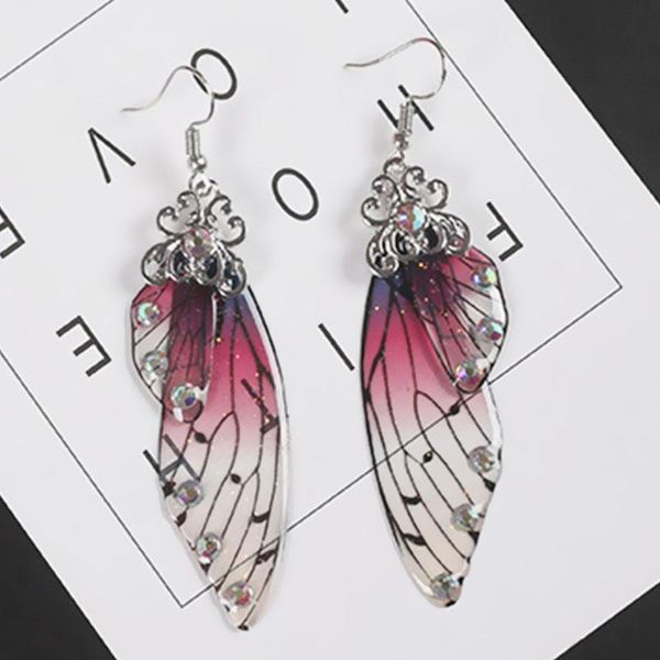 dangle & chandelier fancy gradient purple butterfly wing earrings fairy tale glittering bridal drop women accessories lb, Silver