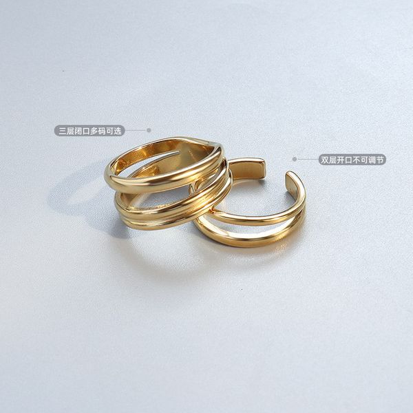 south korea east gate plain ring multi layer open index finger ring, titanium steel plated 18k gold a138-9, Silver