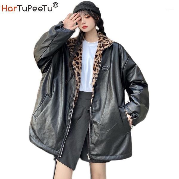 russia frost winter pu leather jacket leopard print thick warm faux lamb fur lining reversible wear loose harajuku snow coat1, Black
russia frost winter pu leather jacket leopard print thick warm faux lamb fur lining reversible wear loose harajuku snow coat1, Black