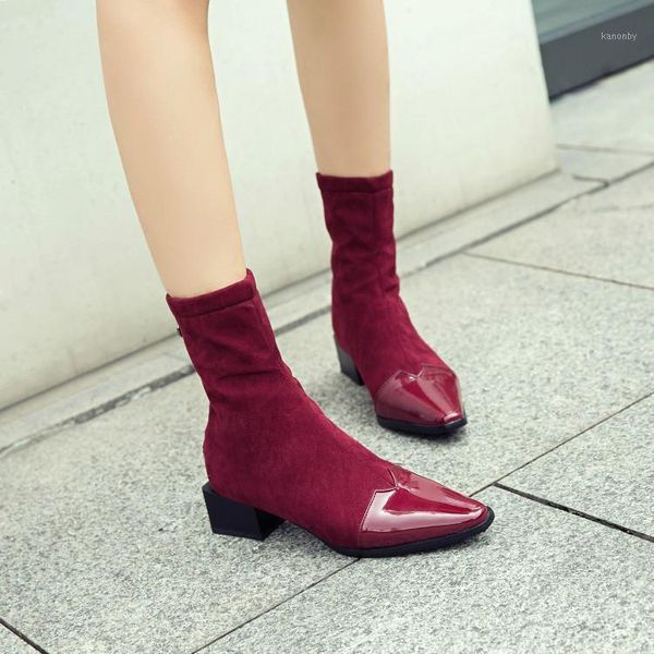 boots pxelena elegant fashion ankle women design back zipper square med heels short lady dress party date shoes 34-431, Black