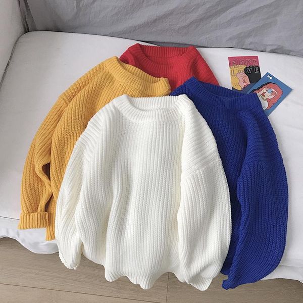 men's sweaters 2021 winter loose round neck sweater pullover solid color street casual wear thickening top, White;black
men's sweaters 2021 winter loose round neck sweater pullover solid color street casual wear thickening top, White;black