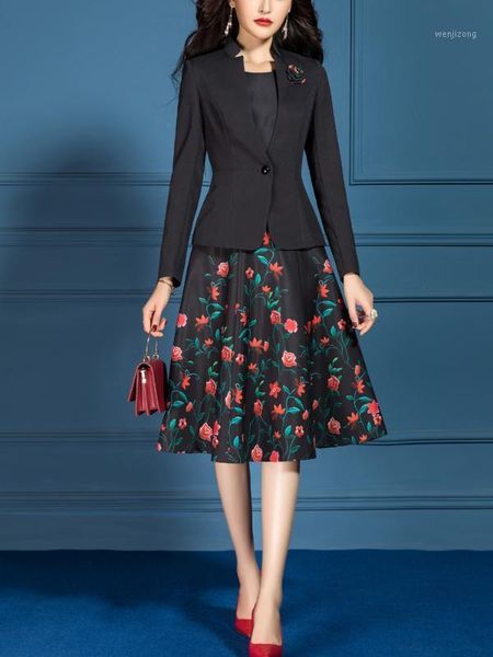 women suits elegant office lady formal slim long sleeve blazer jacket plus size knee length floral a-line dress two piece set1, White;black
women suits elegant office lady formal slim long sleeve blazer jacket plus size knee length floral a-line dress two piece set1, White;black