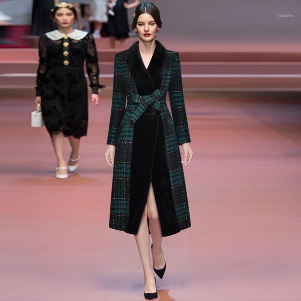 large lapel fur collar long sleeve pocket lace up waistband mid length plaid warm coat coat new for fall / winter 20201, Black
large lapel fur collar long sleeve pocket lace up waistband mid length plaid warm coat coat new for fall / winter 20201, Black