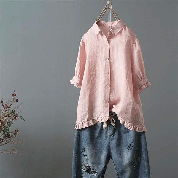 2020 plus size summer women causal solid short sleeve cotton linen elegant work ol ruffled loose blouse shirt chic blusas, White
2020 plus size summer women causal solid short sleeve cotton linen elegant work ol ruffled loose blouse shirt chic blusas, White
