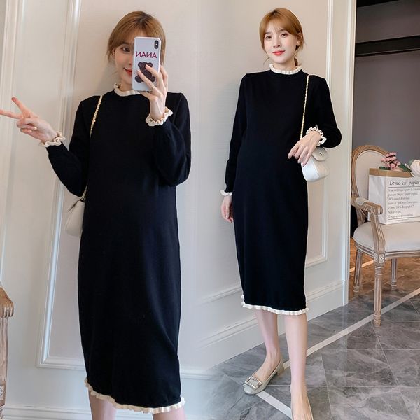 1618# autumn black knitted maternity long dress elegant slim clothes for pregnant women fall korean fashion pregnancy dress lj201114, White
1618# autumn black knitted maternity long dress elegant slim clothes for pregnant women fall korean fashion pregnancy dress lj201114, White