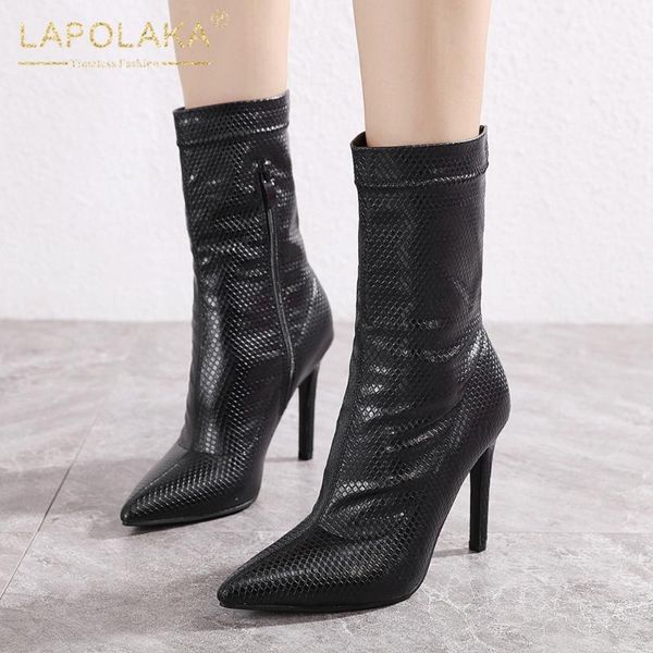 lapolaka new design 2020 foreign trade ins snakeskin pointed high heels mid boots thin heel 10.5cm short boots, Black
lapolaka new design 2020 foreign trade ins snakeskin pointed high heels mid boots thin heel 10.5cm short boots, Black