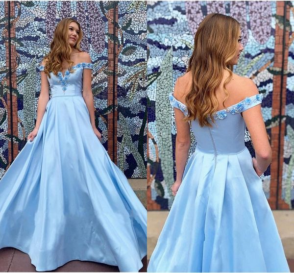light blue satin prom dresses girls long pearls hand made flowers off the shoulder a-line empire waist evening gowns formal party homecoming, Black
light blue satin prom dresses girls long pearls hand made flowers off the shoulder a-line empire waist evening gowns formal party homecoming, Black