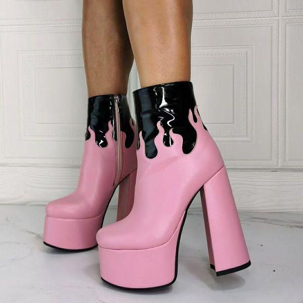 designer black splash shape patchwork pink ankle boots super chunky heel platform short boots female motorcycle zapatos
designer black splash shape patchwork pink ankle boots super chunky heel platform short boots female motorcycle zapatos