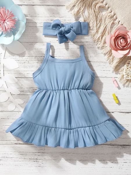 baby ruffle hem cami dress with headband she, Red;yellow 
baby ruffle hem cami dress with headband she, Red;yellow