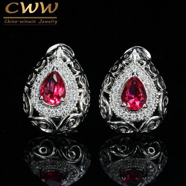 cwwzircons vintage design pear shaped rose red crystal women clip stud earrings with cubic zirconia stone paved cz357, Golden;silver
cwwzircons vintage design pear shaped rose red crystal women clip stud earrings with cubic zirconia stone paved cz357, Golden;silver
