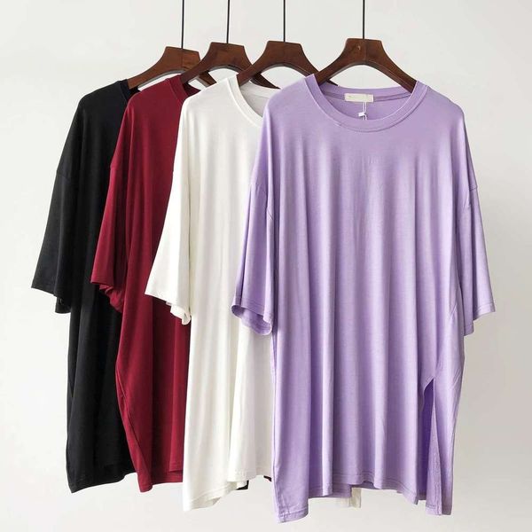 women's modal large t-shirt for single slit lazy big size loose and thin summer 3 / 4 sleeve t-shirt, Black;brown
women's modal large t-shirt for single slit lazy big size loose and thin summer 3 / 4 sleeve t-shirt, Black;brown