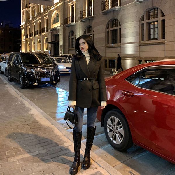 famousfall and winter 2020 new hong kong style double breasted loose tweed suit for women, White;black
famousfall and winter 2020 new hong kong style double breasted loose tweed suit for women, White;black