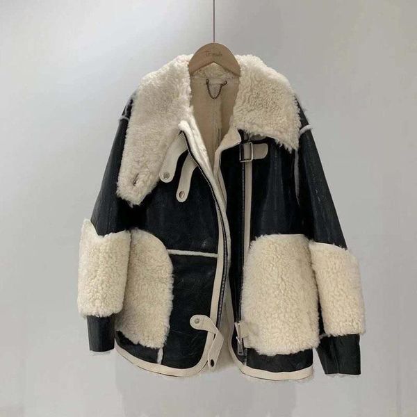 women's fur & faux women coat winter 2021 fashion short clothes moto biker natural real sheep jacket imported chapped sheepskin, Black
women's fur & faux women coat winter 2021 fashion short clothes moto biker natural real sheep jacket imported chapped sheepskin, Black