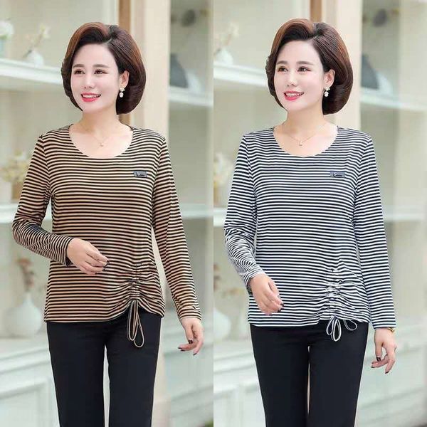 mid coat t-shirt aged and elderly women's autumn wear large striped long sleeve t-shirt mother's autumn clothes market kfffn, White
mid coat t-shirt aged and elderly women's autumn wear large striped long sleeve t-shirt mother's autumn clothes market kfffn, White