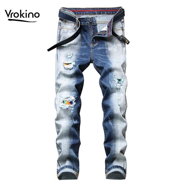 men's jeans spring and autumn 2021 fashion ripped street stretch jean homme black blue denim for men
men's jeans spring and autumn 2021 fashion ripped street stretch jean homme black blue denim for men