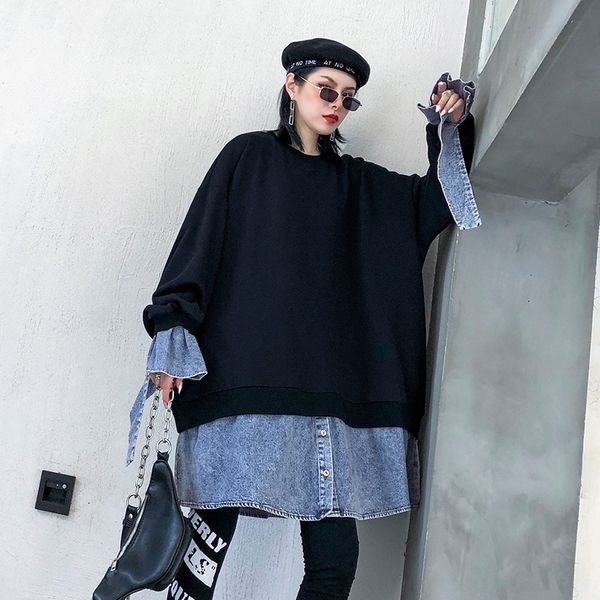 9qsl4 new women's sleeve stitching sweater denim fake two-piece large size base tshirt underpants shirtshirt autumn and winter long lon, Black
9qsl4 new women's sleeve stitching sweater denim fake two-piece large size base tshirt underpants shirtshirt autumn and winter long lon, Black