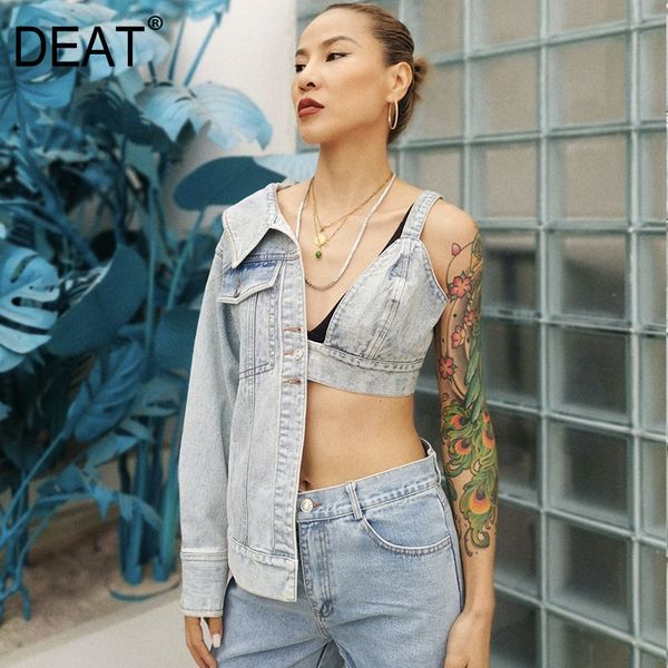 deat 2020 new summer high street wrapped chest patchworke irregular sleeve fashion style denim jacket women sb251, Black;brown
deat 2020 new summer high street wrapped chest patchworke irregular sleeve fashion style denim jacket women sb251, Black;brown