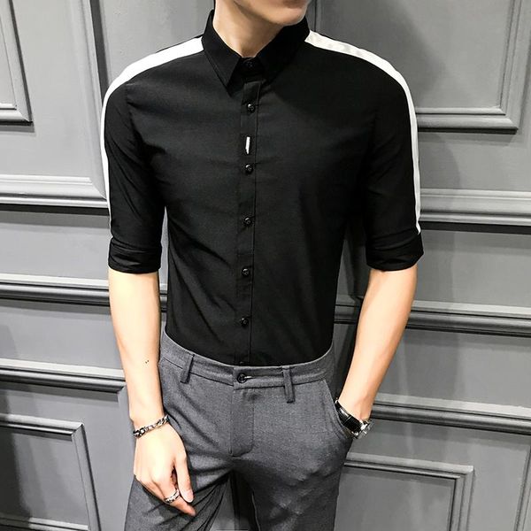 men's shirt half sleeve summer casual short shirt for men patchwork striped black white handsome slim fit camisa masculina sale, White;black
men's shirt half sleeve summer casual short shirt for men patchwork striped black white handsome slim fit camisa masculina sale, White;black