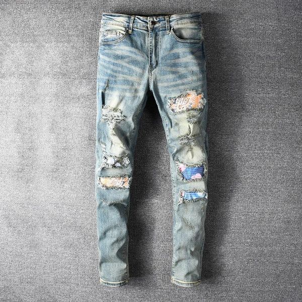 men's jeans high street patchwork blue men 2021 hip hop ripped hole slim pants trendy party club calsas masculina
men's jeans high street patchwork blue men 2021 hip hop ripped hole slim pants trendy party club calsas masculina