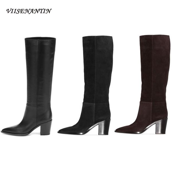 2020 new genuine leather fashion sleeve women knight boots thick high heel no straps casual straight pointed toe knee-length, Black
2020 new genuine leather fashion sleeve women knight boots thick high heel no straps casual straight pointed toe knee-length, Black