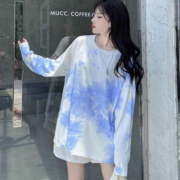 women's t-shirt tie-dye long-sleeved casual women super fire loose and versatile design round neck clothes regular sleeve one color, White
women's t-shirt tie-dye long-sleeved casual women super fire loose and versatile design round neck clothes regular sleeve one color, White