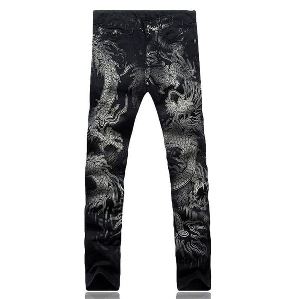 men's jeans men pants slim fit fashion dragon print male colored drawing painted denim elastic black cargo, Blue
men's jeans men pants slim fit fashion dragon print male colored drawing painted denim elastic black cargo, Blue
