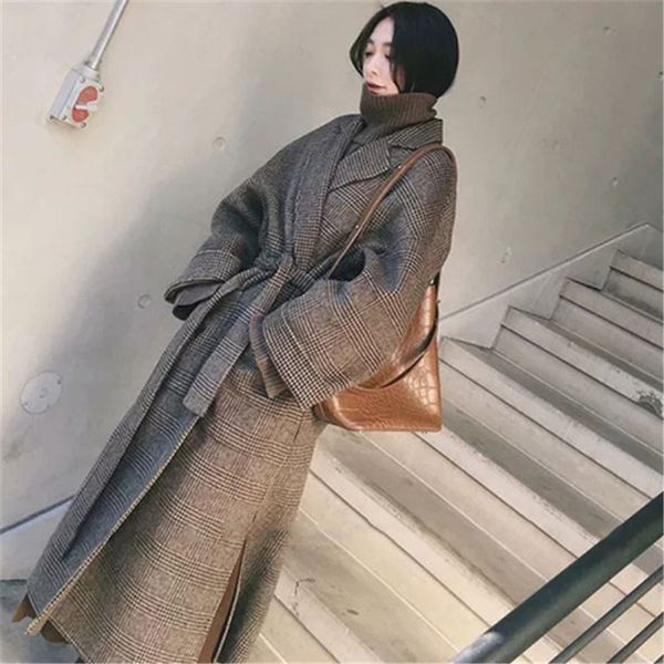 vintage long double-faced wool coat women elegant belted warm autumn winter coat retro plaid wool jacket plus size lj201106, Black
vintage long double-faced wool coat women elegant belted warm autumn winter coat retro plaid wool jacket plus size lj201106, Black