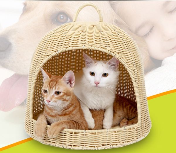 imitation rattan woven yurt cat nest small dog house villa pet supplies can be removed and washed
