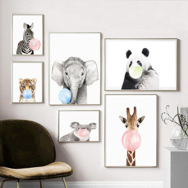 paintings 5d wild animal blowing bubble gum diy diamond painting wall art lion zebra elephant giraffe tiger mosaic canvas decor
