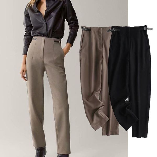 women's pants & capris 2021 casual solid color high waist straight leg buckle decoration cloth fashion mujer, Black;white
women's pants & capris 2021 casual solid color high waist straight leg buckle decoration cloth fashion mujer, Black;white