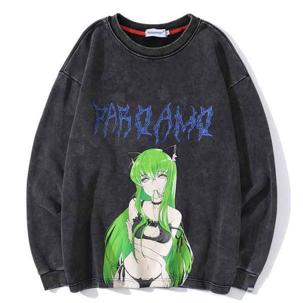 aolamegs cartoon anime manga green hair girl print o-neck sweatshirt washed gray cotton casual harajuku vintage hoodie pu c0127, Black
aolamegs cartoon anime manga green hair girl print o-neck sweatshirt washed gray cotton casual harajuku vintage hoodie pu c0127, Black