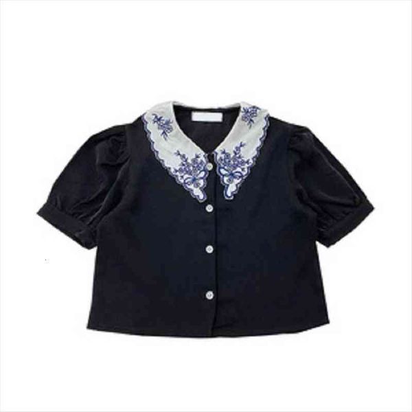 girl fashion summer short sleeve blouse with embroidery collar kids children shirt, White;black
girl fashion summer short sleeve blouse with embroidery collar kids children shirt, White;black