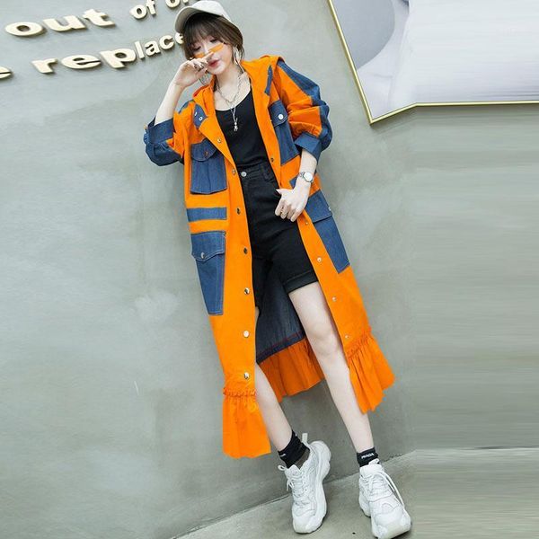 spring autumn long trench coat women hooded fashion hit color patchwork denim windbreaker women loose overcoat streetwear g1181, Tan;black
spring autumn long trench coat women hooded fashion hit color patchwork denim windbreaker women loose overcoat streetwear g1181, Tan;black