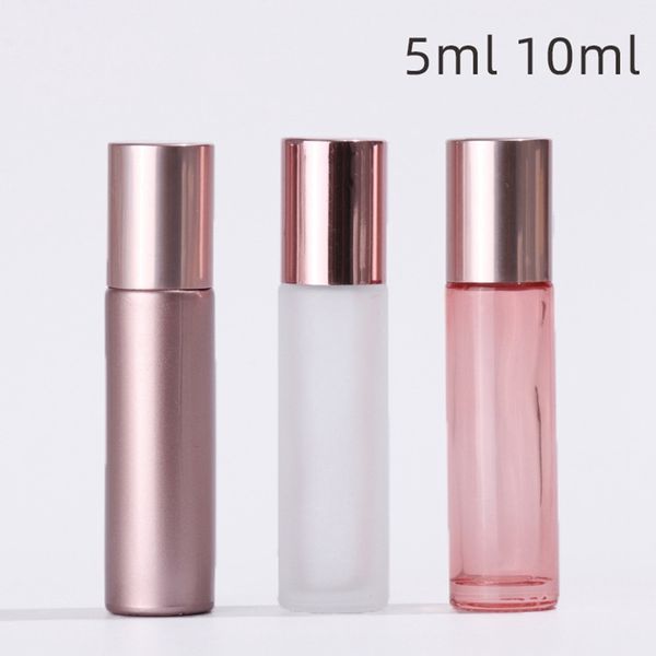 Image of 5 10ML Mini Roll On Roller Bottle Fragrance Glass Bottles Rose Gold Essential Oil Bottle Steel Metal Roller Ball Perfume Container BC BH4198