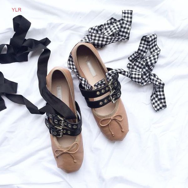 teahoo ankle strap leather women ballet flats 2 buckle strap bowtie ballet shoes for women casual soft shallow ballerina flats