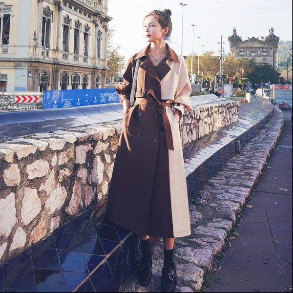 2021 womens color matching windbreaker autumn double breasted thin long overcoat plus size british trench coat with belt w2195, Tan;black
2021 womens color matching windbreaker autumn double breasted thin long overcoat plus size british trench coat with belt w2195, Tan;black